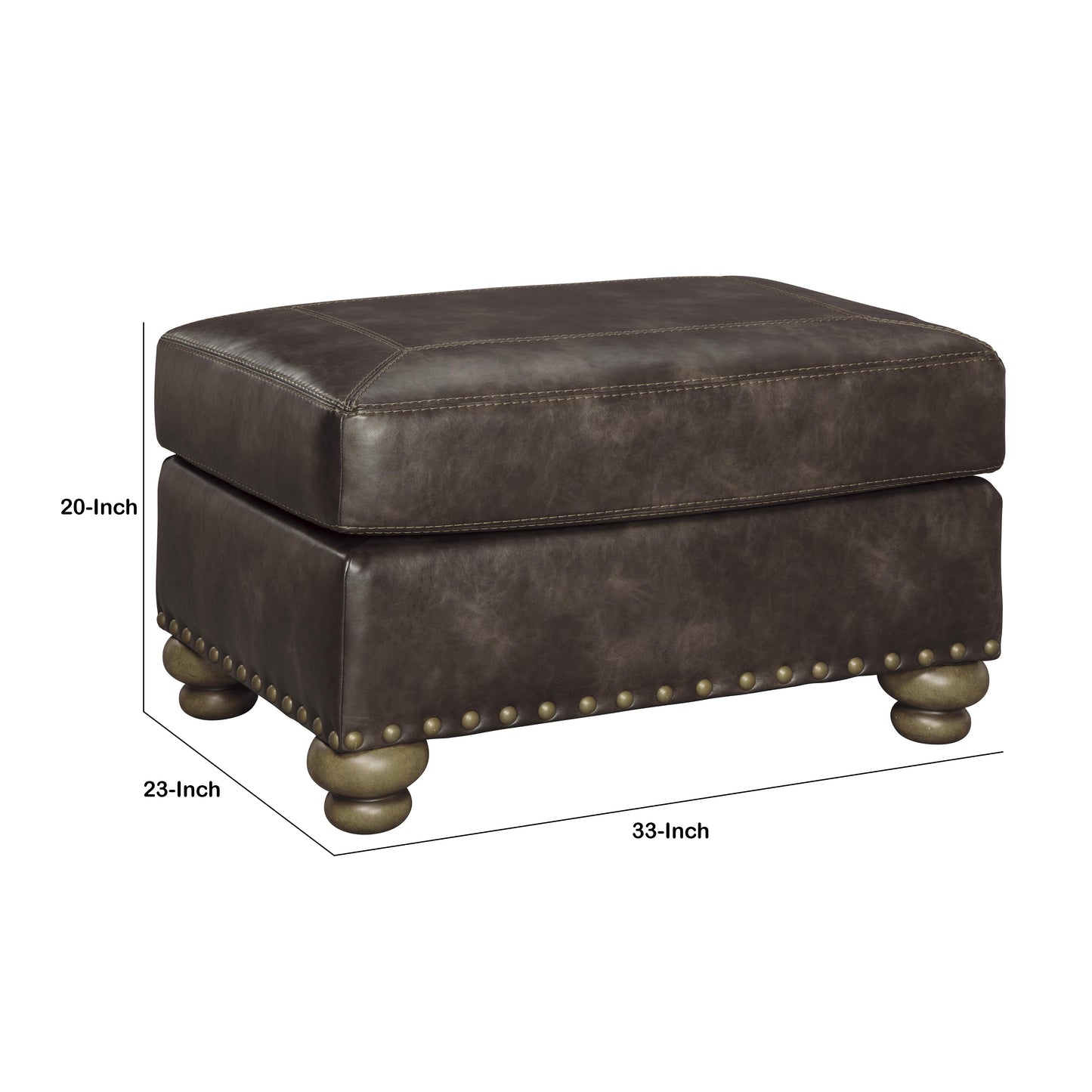 Traditional Wooden Ottoman With Nailhead Trims And Bun Feet, Brown By Benzara | Ottomans | Modishstore - 5