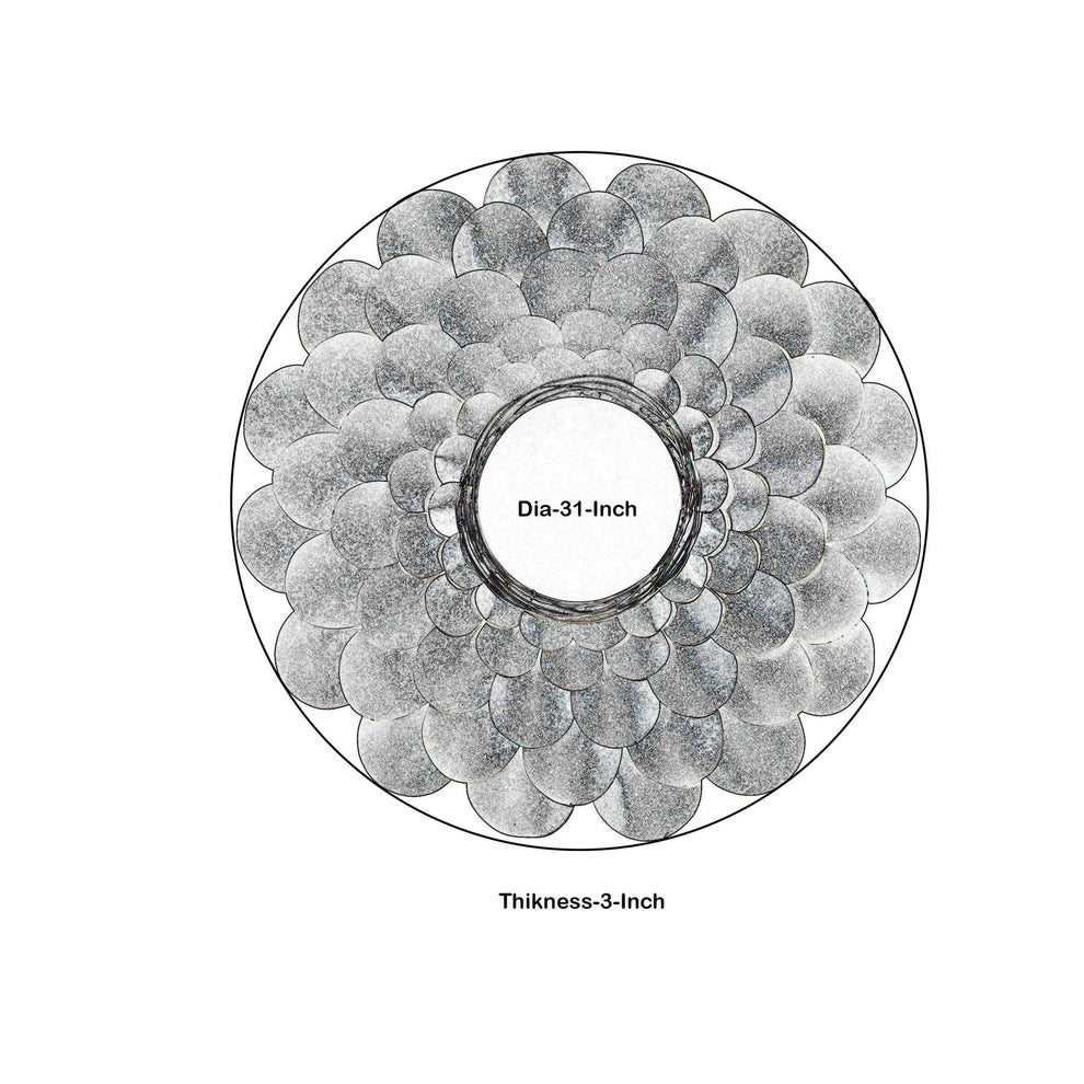 Round Metal Accent Mirror With Blooming Flower Shape, Blue And Silver By Benzara | Mirrors |  Modishstore  - 2