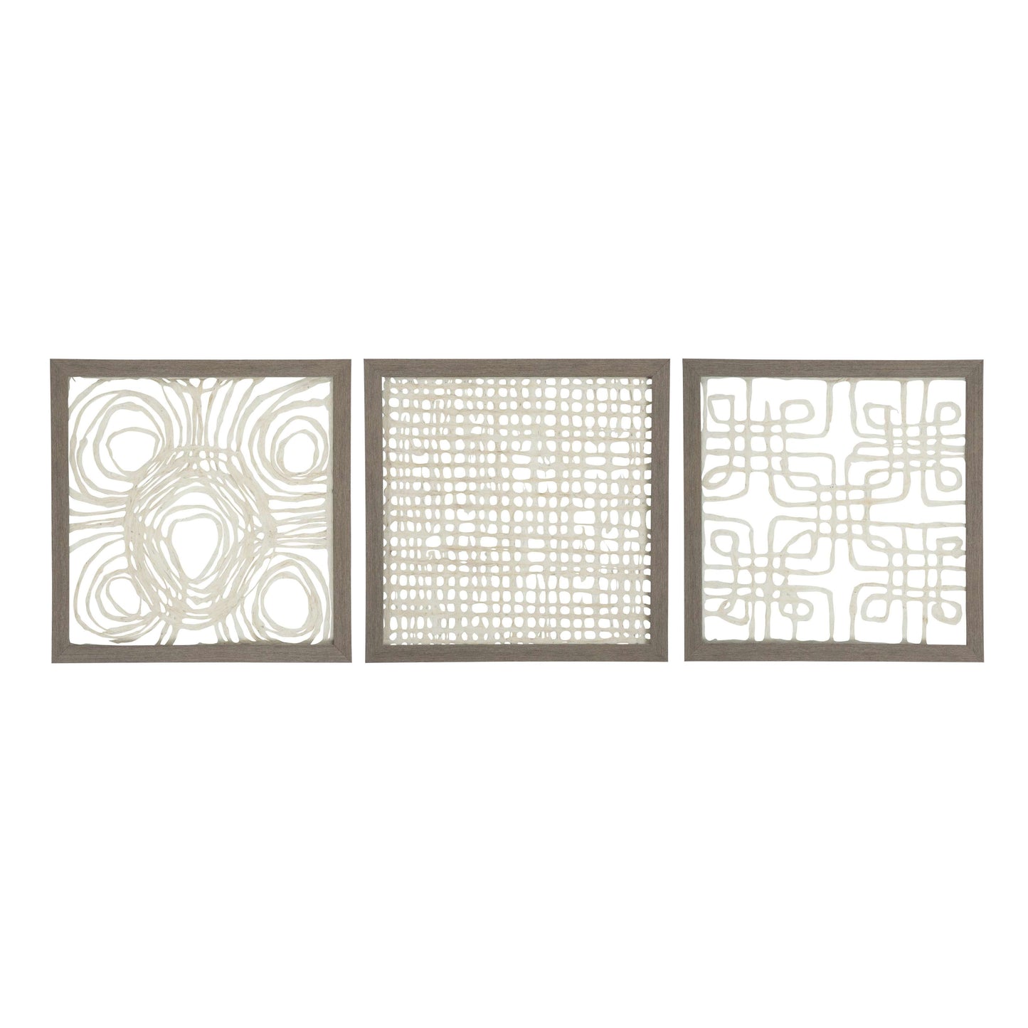 Wooden Wall Decor With Intricate Canvas Cut Outs, Set Of 3, Cream And Brown By Benzara | Wall Decor |  Modishstore 