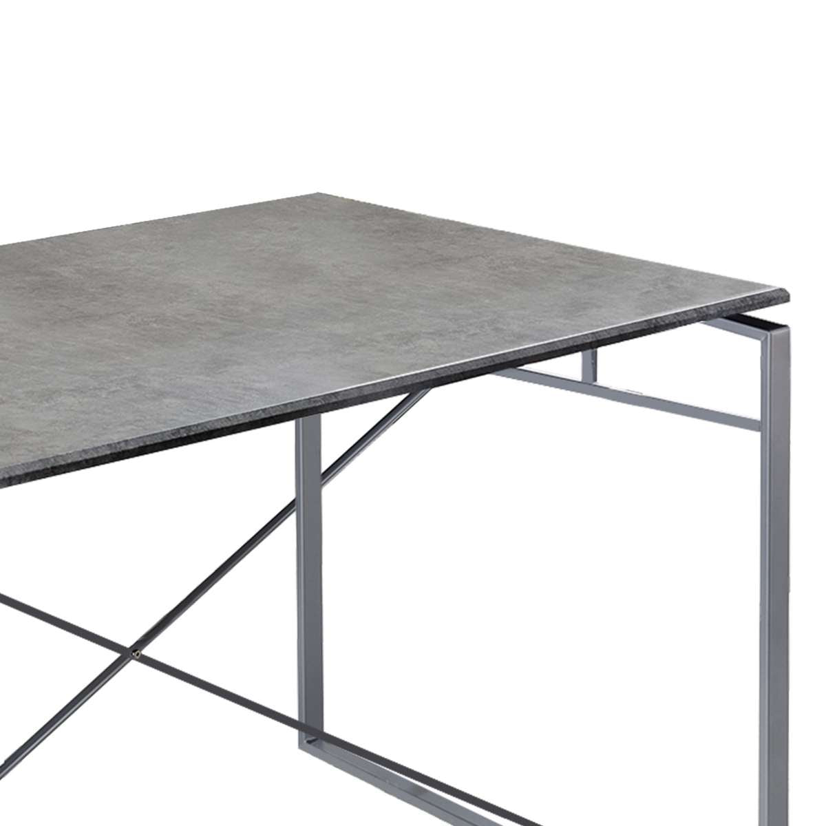Rectangular Wooden Dining Table With X Shape Metal Base, Gray And Silver By Benzara | Dining Tables |  Modishstore  - 5