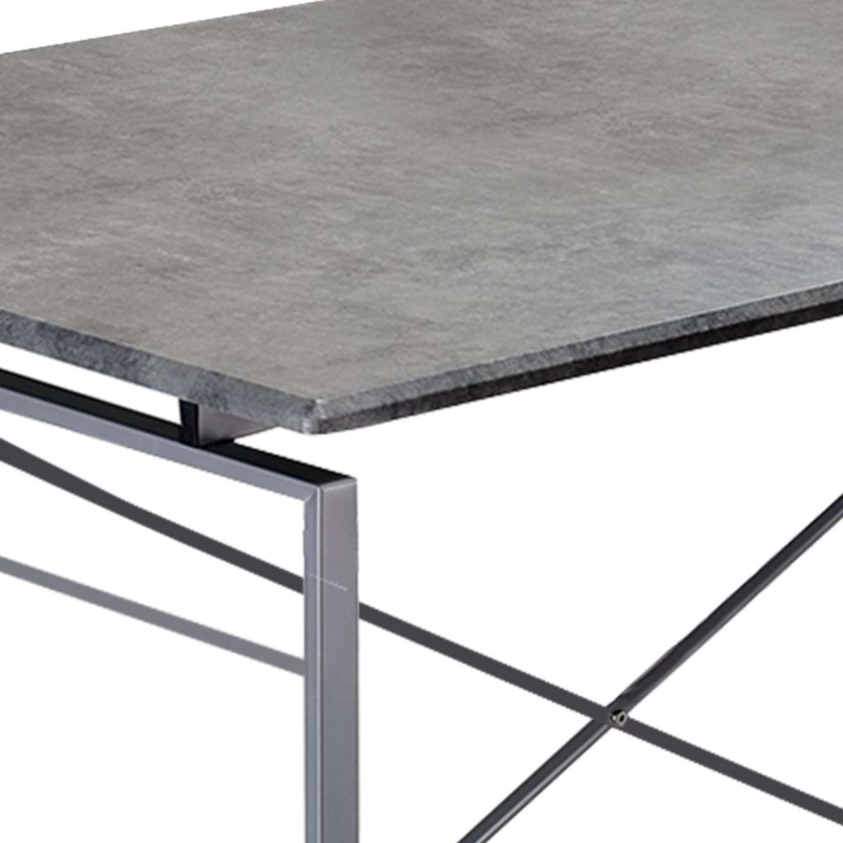 Rectangular Wooden Dining Table With X Shape Metal Base, Gray And Silver By Benzara | Dining Tables |  Modishstore  - 3