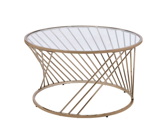 Contemporary Coffee Table With Twisted Metal Base And Round Glass Top, Gold By Benzara | Coffee Tables |  Modishstore 