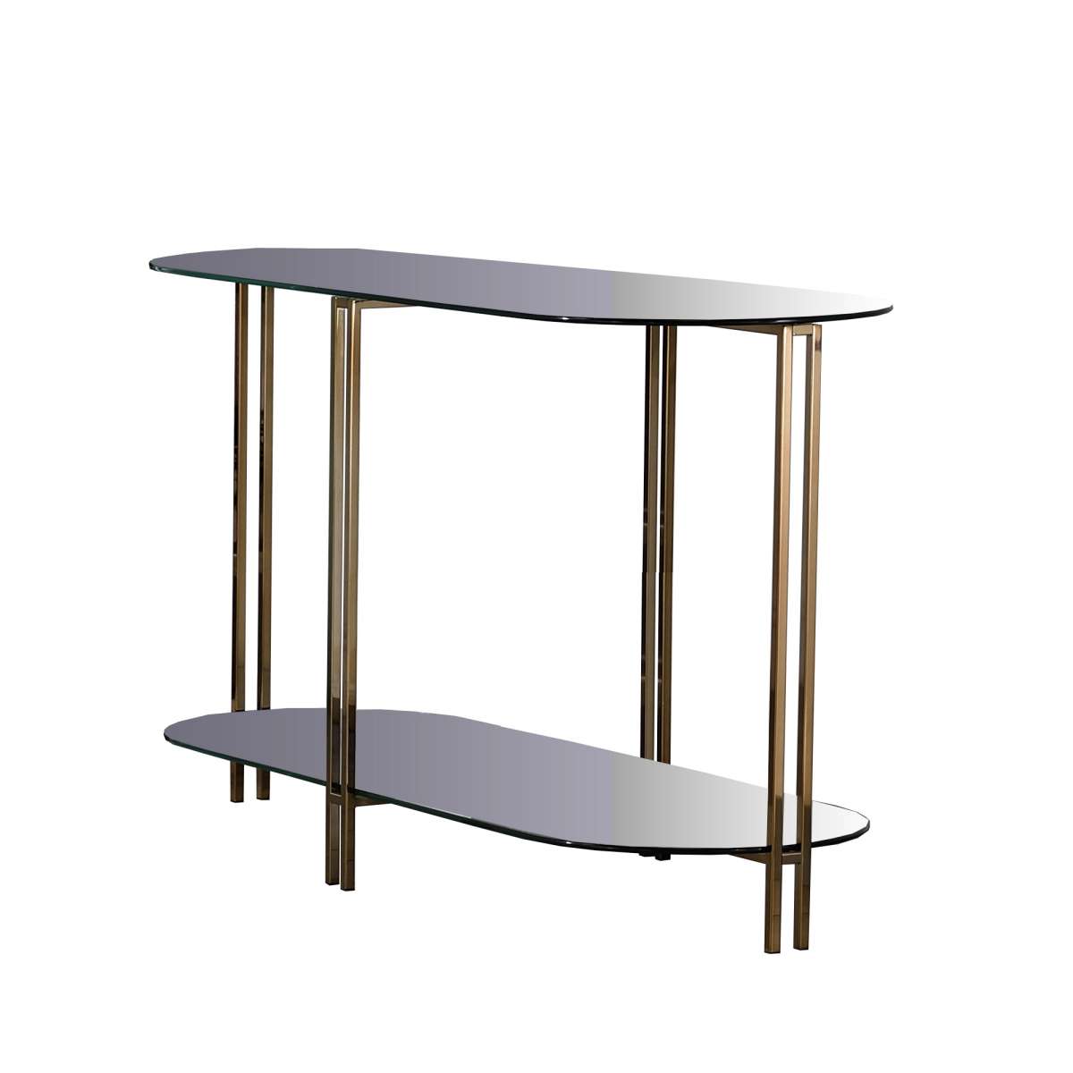 Sofa Table With Glass Top And Open Bottom Glass Shelf, Gold By Benzara | Console Tables |  Modishstore 