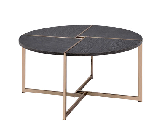 Coffee Table With X Shaped Metal Base And Round Wooden Top, Gold And Gray By Benzara | Coffee Tables |  Modishstore 