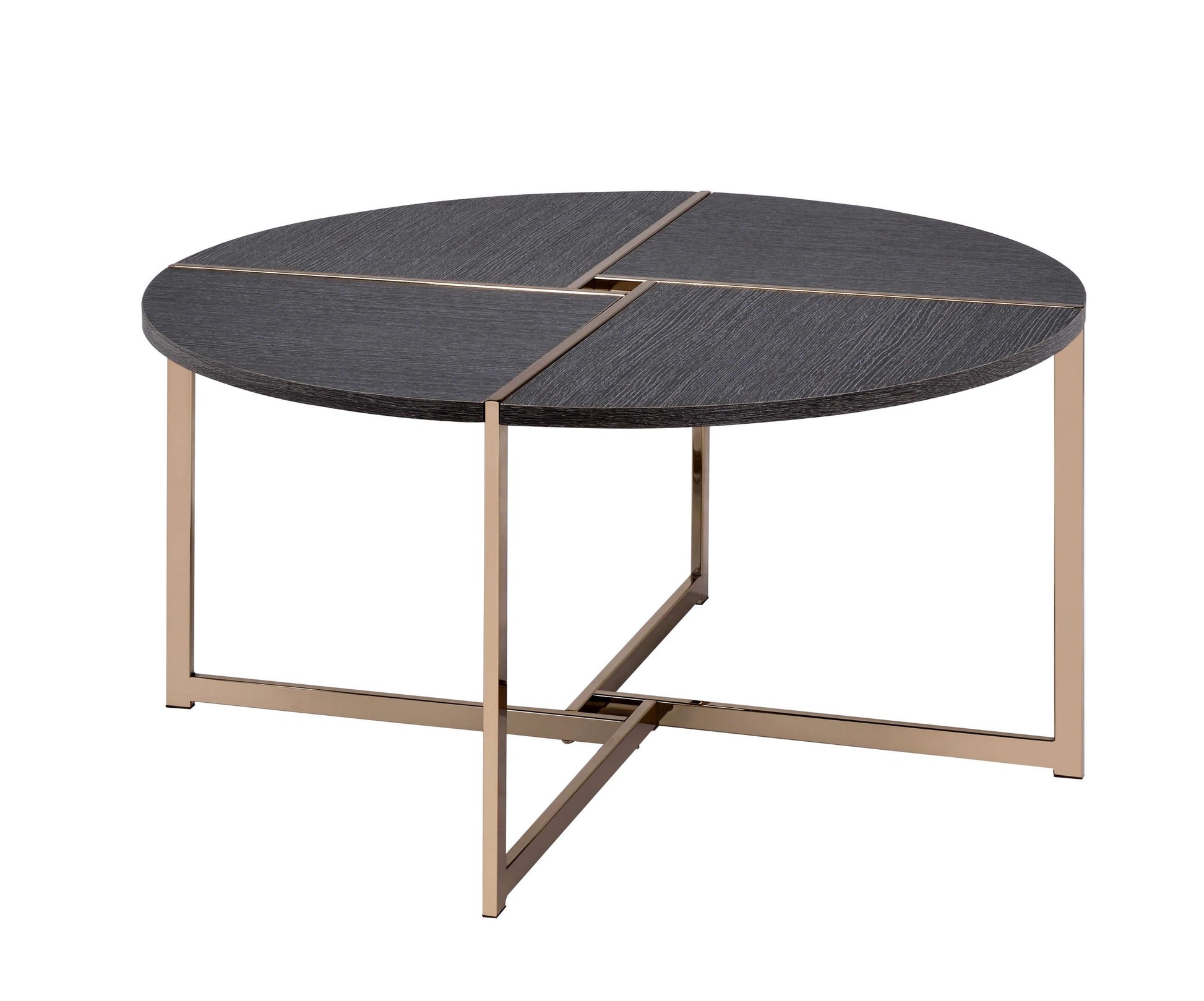 Coffee Table With X Shaped Metal Base And Round Wooden Top, Gold And Gray By Benzara | Coffee Tables |  Modishstore 