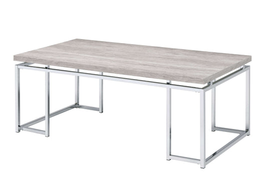 Coffee Table With Rectangular Tabletop And Metal Legs, Silver And Brown By Benzara | Coffee Tables |  Modishstore 