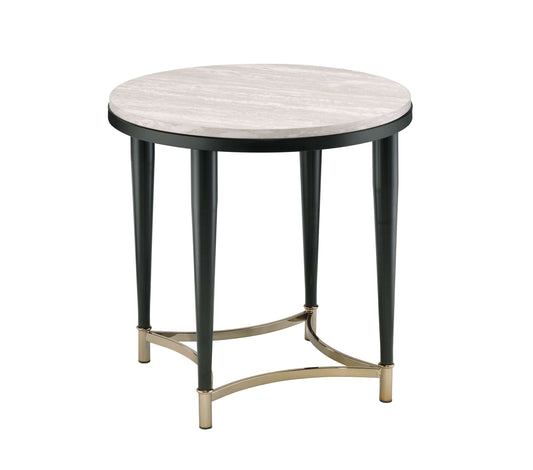 Circular Tabletop End Table With Metal Apron Trims, Black And Brown By Benzara | Side Tables |  Modishstore 