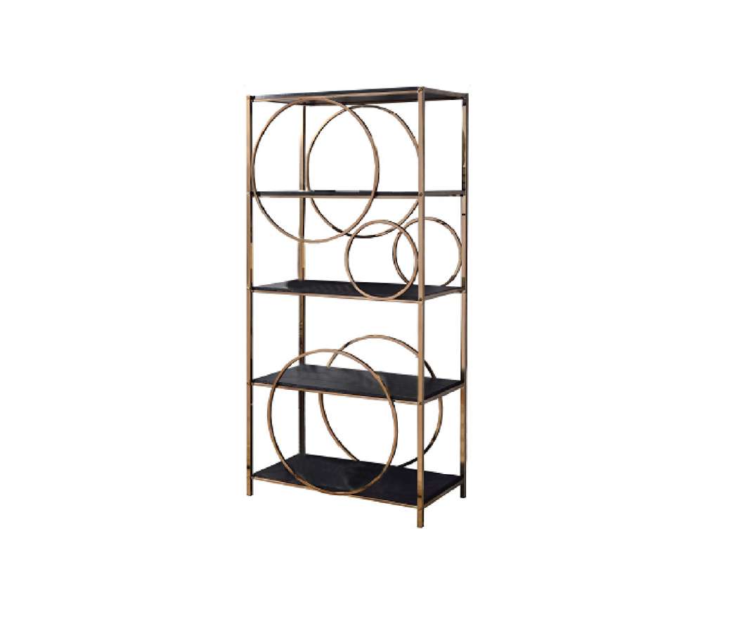 Etagere Bookshelf With 4 Shelves And Circular Pattern, Gold And Dark Gray By Benzara | Bookcases |  Modishstore 