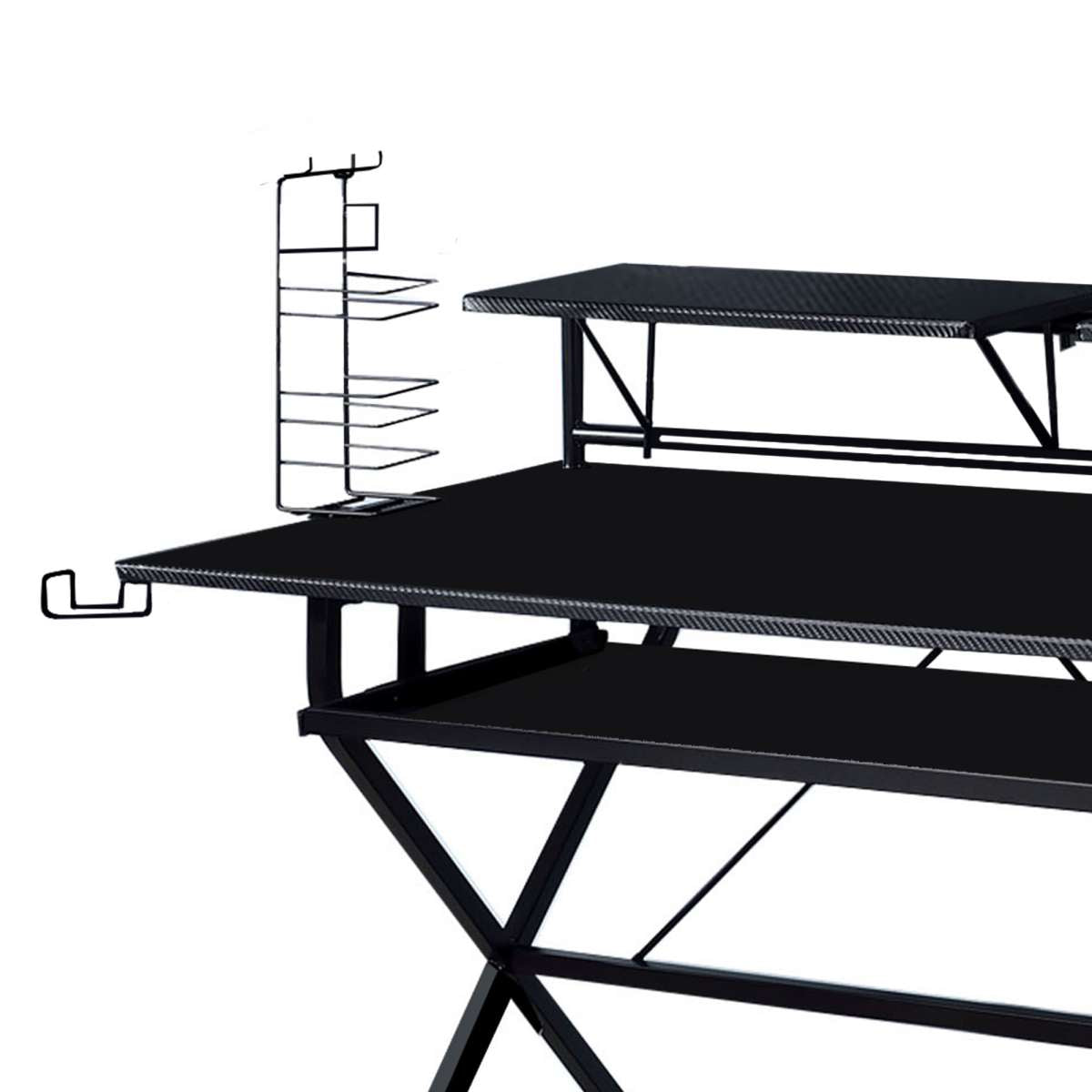 Tubular Metal Frame Computer Desk With 2 Shelves And Cup Holder, Black By Benzara | Desks |  Modishstore  - 4