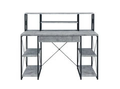 Metal Desk With 4 Open Bottom Shelves And Bookcase Hutch