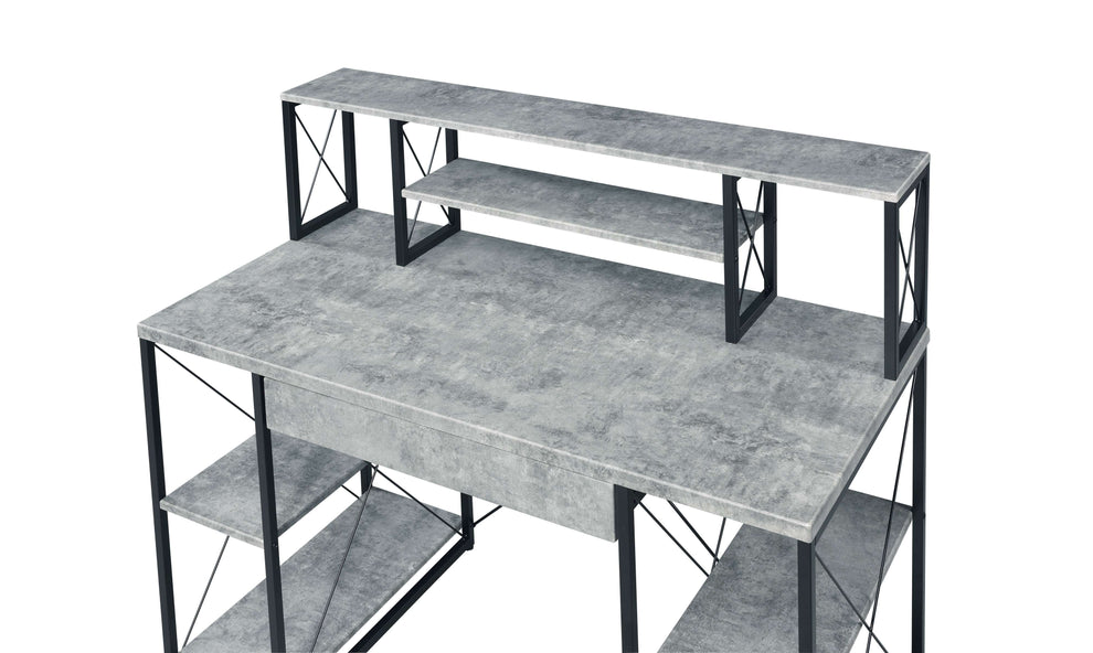 Metal Desk With 4 Open Bottom Shelves And Bookcase Hutch, Gray And Black By Benzara | Desks |  Modishstore  - 3