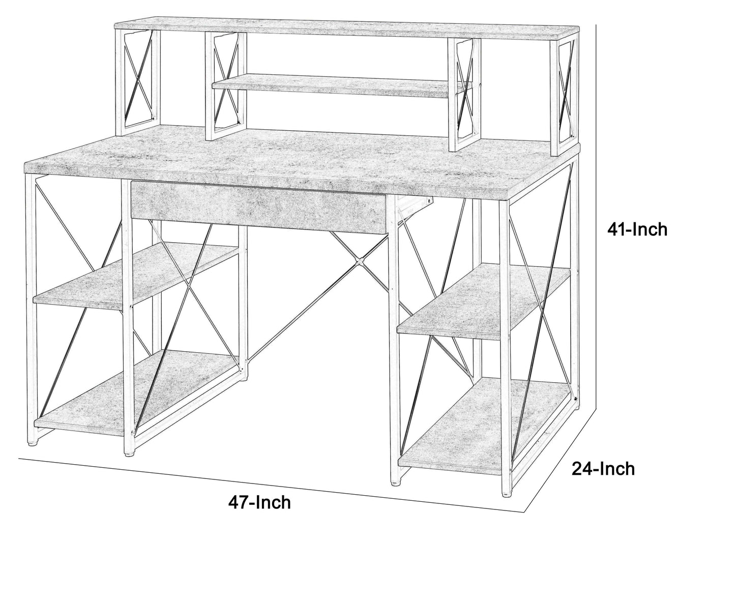 Metal Desk With 4 Open Bottom Shelves And Bookcase Hutch, Gray And Black By Benzara | Desks |  Modishstore  - 2