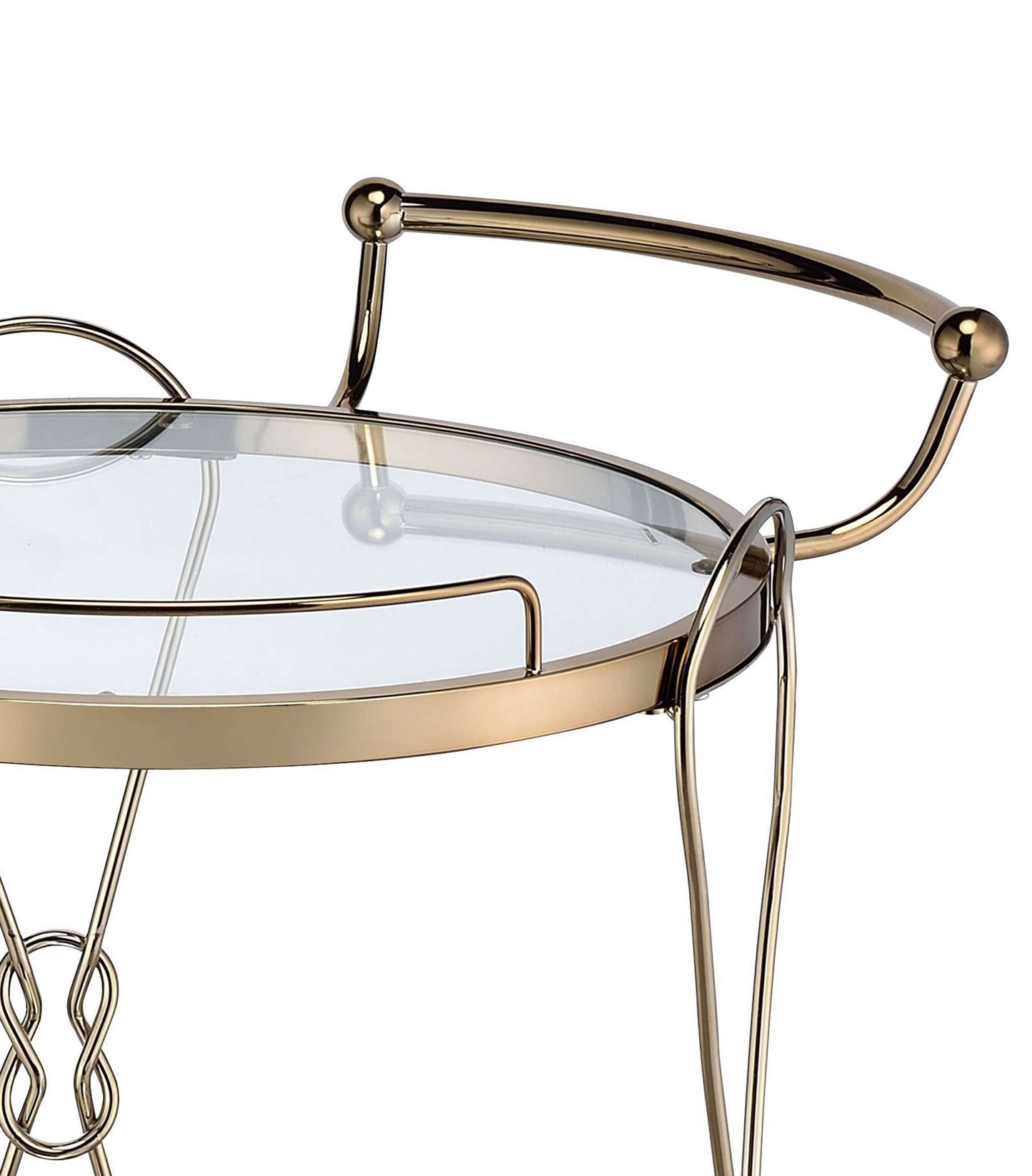Serving Cart With 2 Glass Shelves And Caster Support, Gold And Clear By Benzara | Bar Carts |  Modishstore  - 5