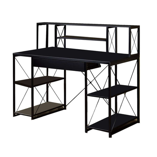 Industrial Style Desk With 4 Open Selves And Bookcase Hutch, Black By Benzara | Desks |  Modishstore 