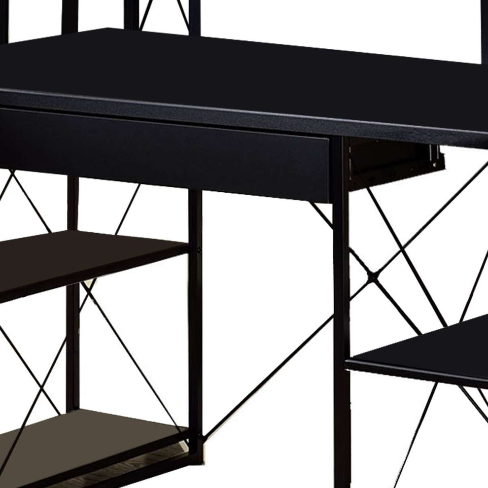 Industrial Style Desk With 4 Open Selves And Bookcase Hutch, Black By Benzara | Desks |  Modishstore  - 3