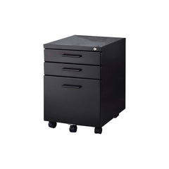 Contemporary Style File Cabinet With Lock System And Caster Support, Black By Benzara