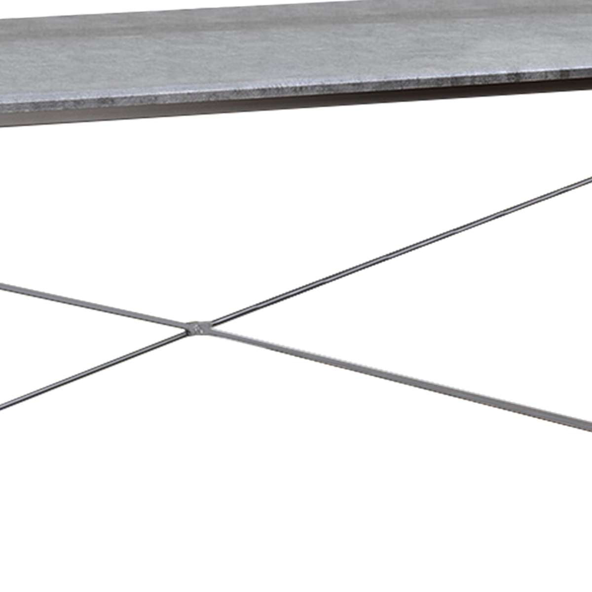 Sled Base Rectangular Table With X Shape Back And Wood Top,Gray And Silver By Benzara | Side Tables |  Modishstore  - 5