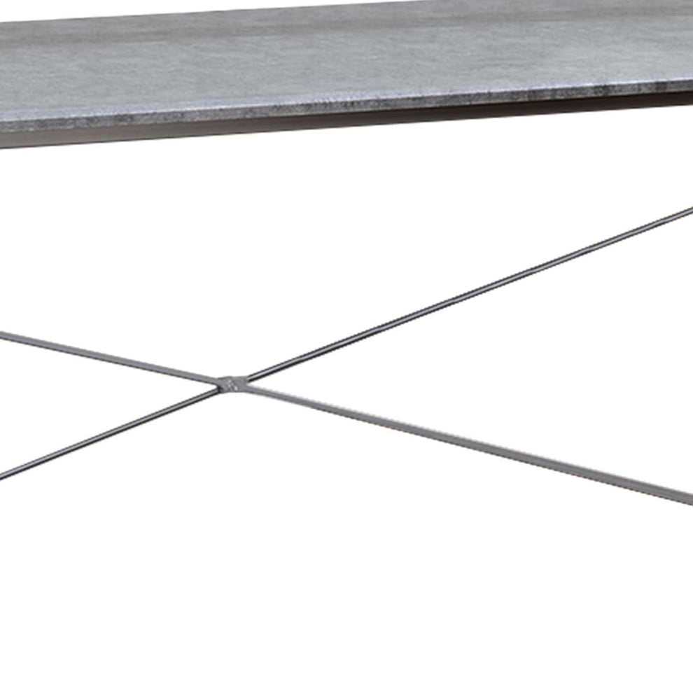 Sled Base Rectangular Table With X Shape Back And Wood Top,Gray And Silver By Benzara | Side Tables |  Modishstore  - 5