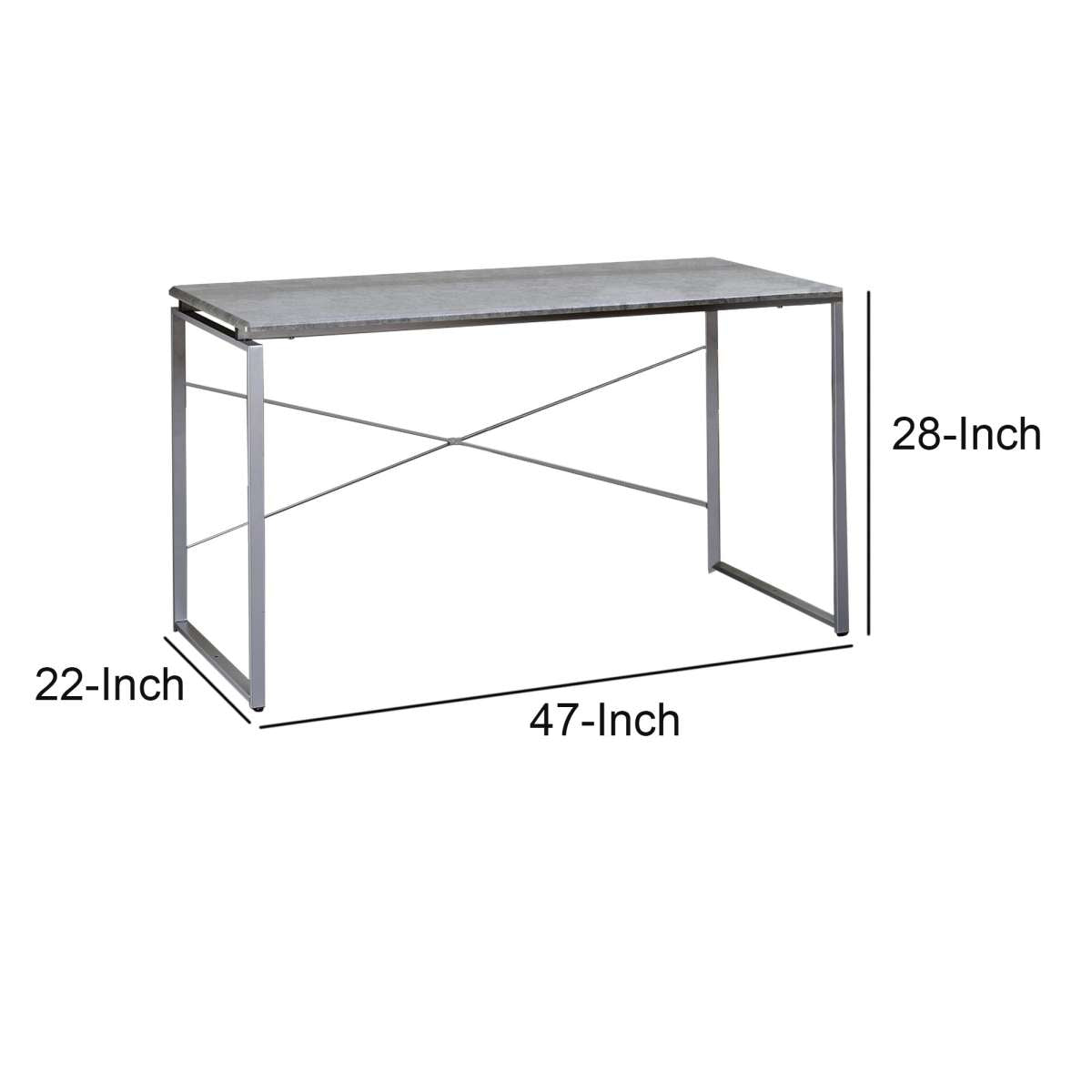 Sled Base Rectangular Table With X Shape Back And Wood Top,Gray And Silver By Benzara | Side Tables |  Modishstore  - 2