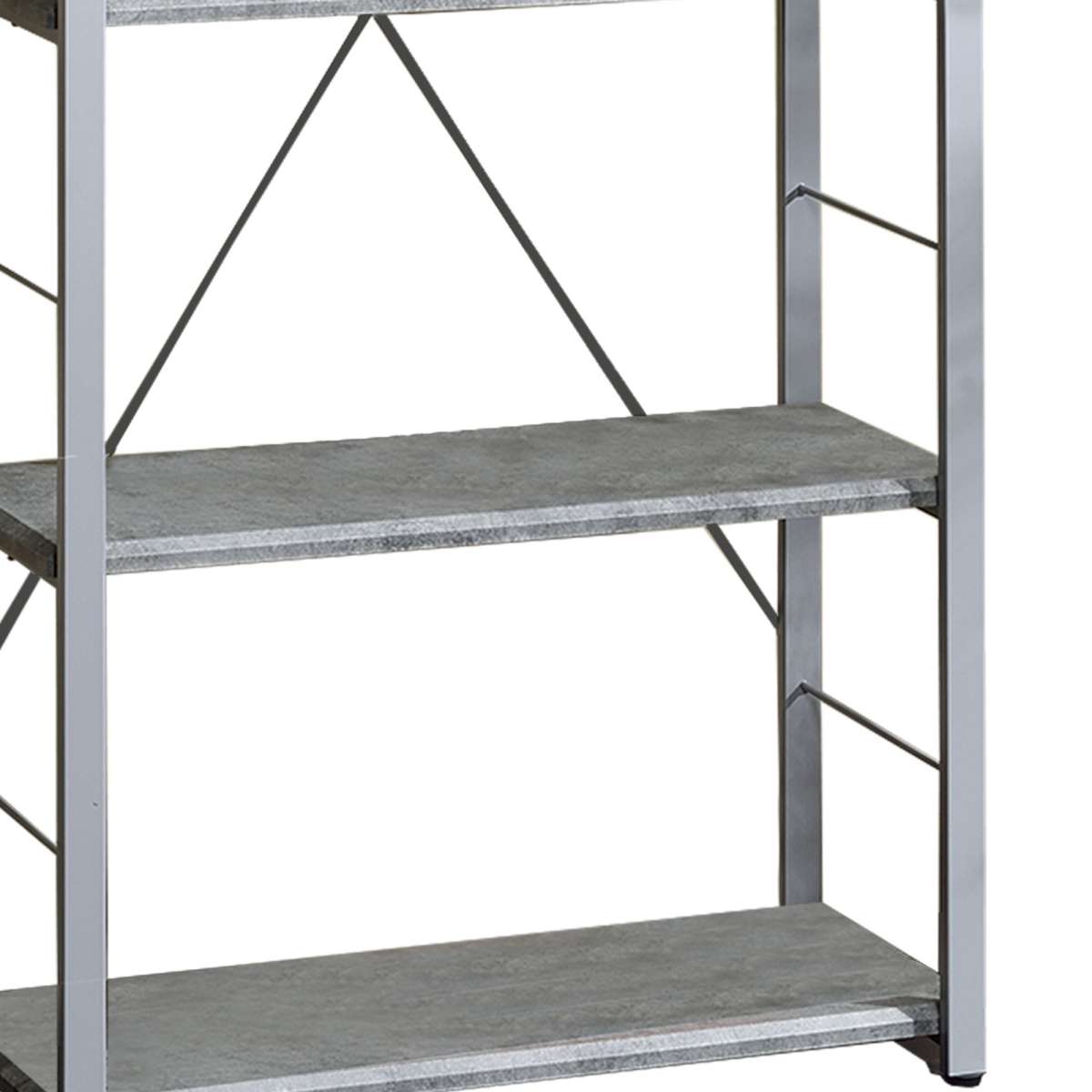 Industrial Bookshelf With 4 Shelves And Open Metal Frame, Silver And Gray By Benzara | Bookcases |  Modishstore  - 5