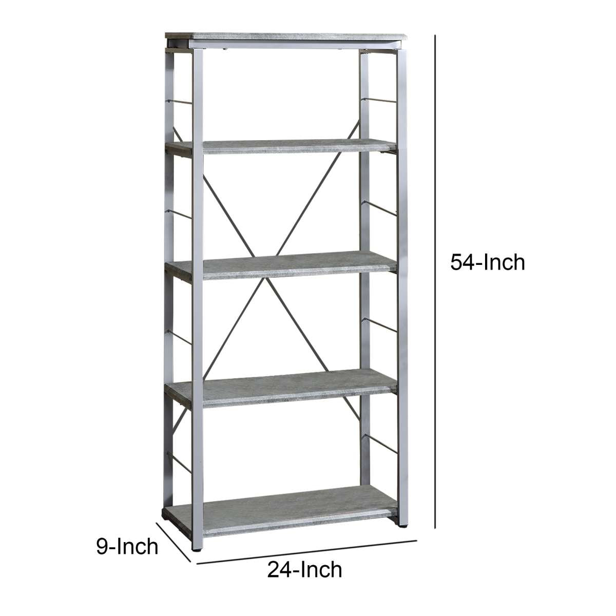Industrial Bookshelf With 4 Shelves And Open Metal Frame, Silver And Gray By Benzara | Bookcases |  Modishstore  - 3
