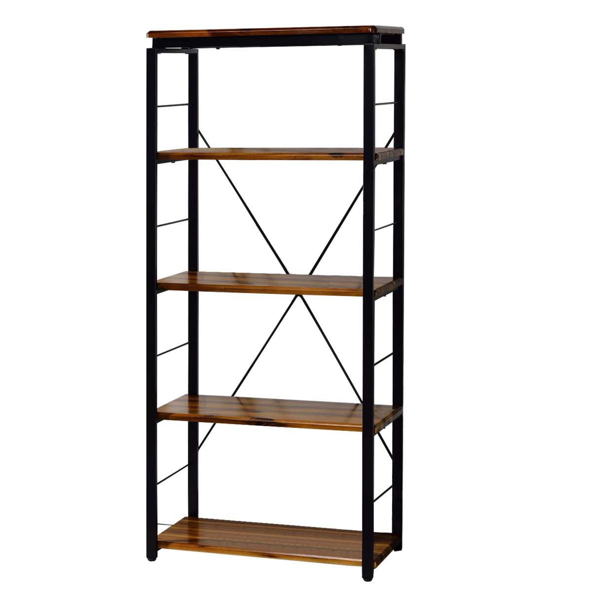 Industrial Bookshelf With 4 Shelves And Open Metal Frame, Brown And Black By Benzara | Bookcases |  Modishstore 