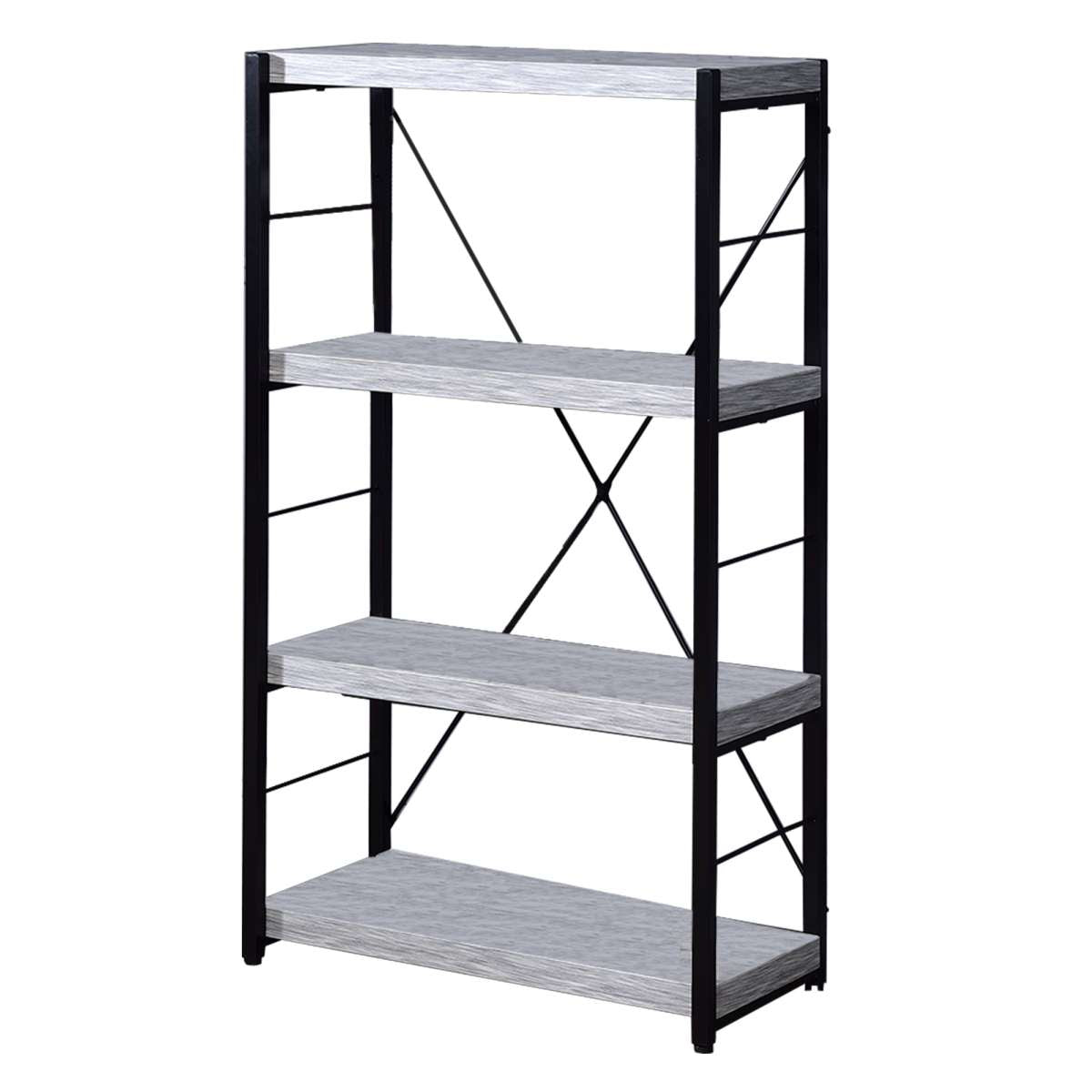 Industrial Bookshelf With 4 Shelves And Open Metal Frame, White And Black By Benzara | Bookcases |  Modishstore 