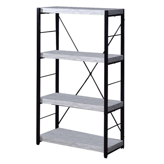 Industrial Bookshelf With 4 Shelves And Open Metal Frame, White And Black By Benzara | Bookcases |  Modishstore 