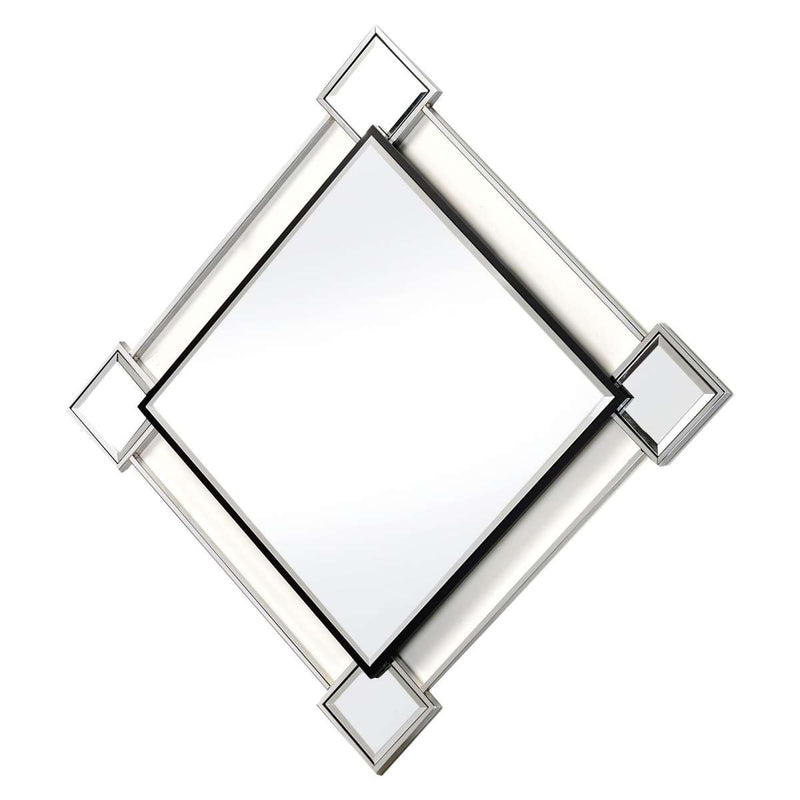 Diamond Shaped Beveled Accent Wall Mirror With Mirror Inserts, Silver By Benzara | Mirrors |  Modishstore 