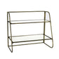 2  Tier Tubular Metal Frame Stand With Glass Shelves, Brass And Clear By Benzara | Shelves & Shelving Units |  Modishstore 