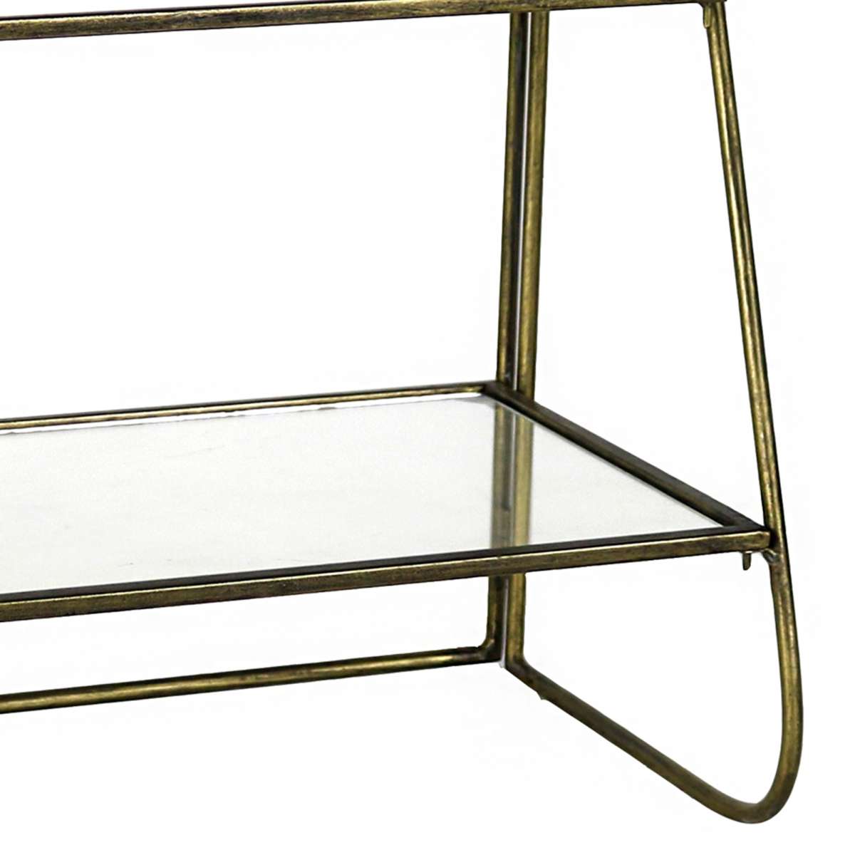 2  Tier Tubular Metal Frame Stand With Glass Shelves, Brass And Clear By Benzara | Shelves & Shelving Units |  Modishstore  - 3