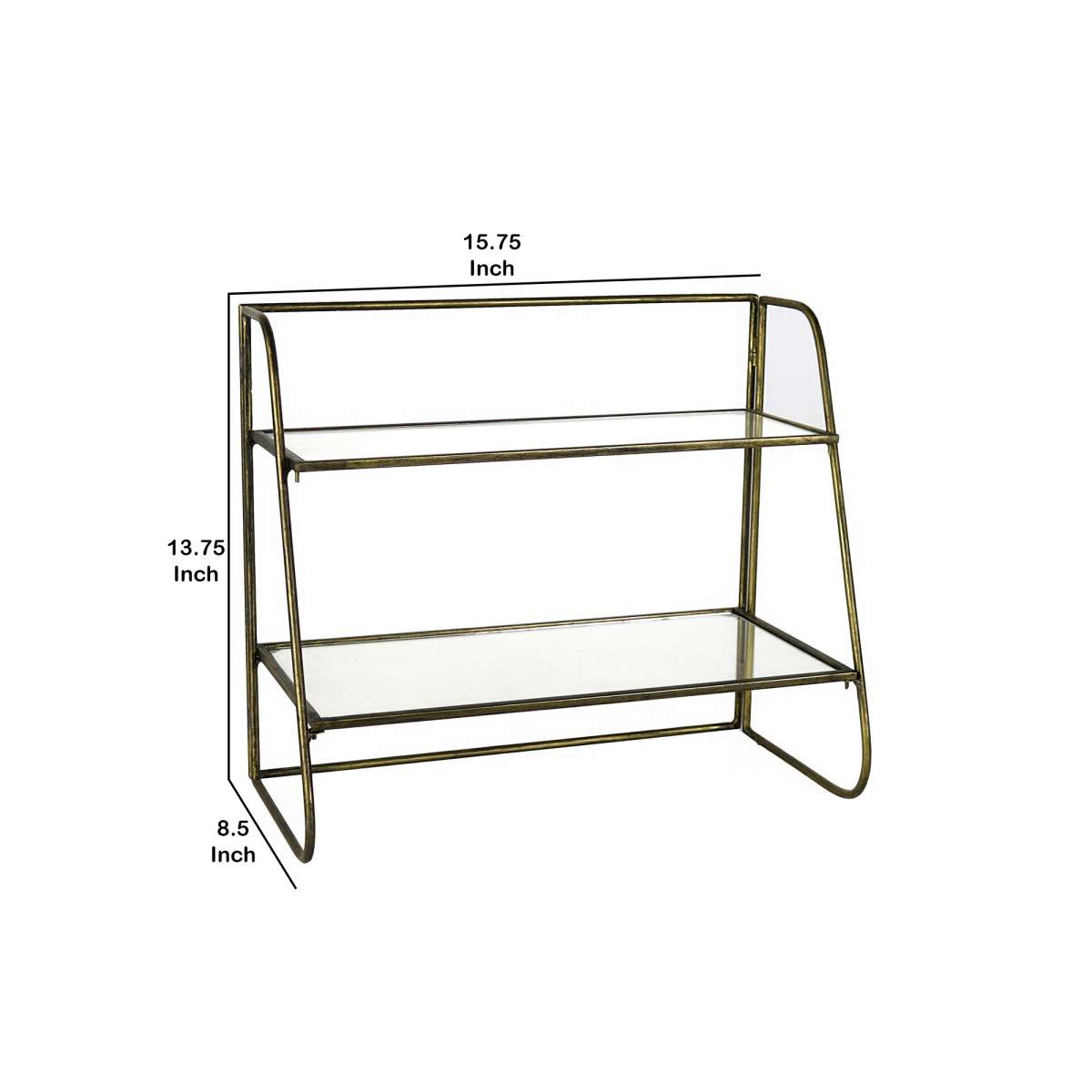 2  Tier Tubular Metal Frame Stand With Glass Shelves, Brass And Clear By Benzara | Shelves & Shelving Units |  Modishstore  - 2