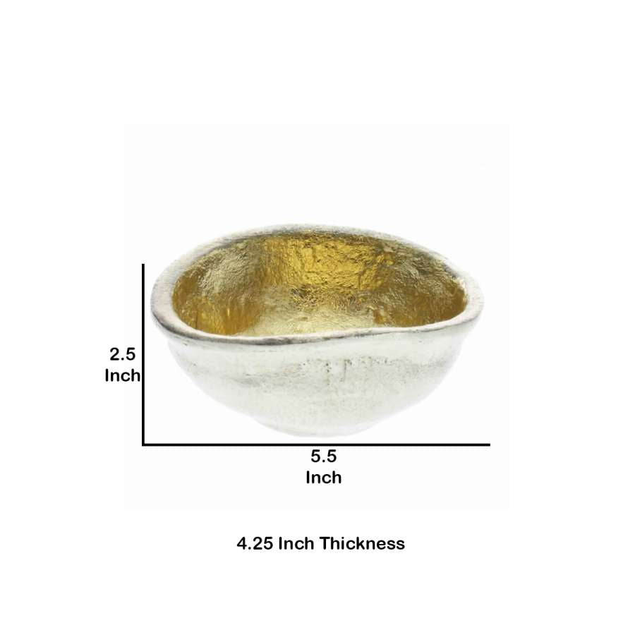 Aluminum Bowl With Shimmering Gold Leaf Interior, Large, Gold And Silver By Benzara | Decorative Bowls |  Modishstore  - 2