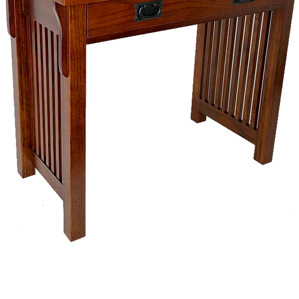 Wooden Frame Writing Desk With 1 Drawer And Slatted Sides, Brown By Benzara | Desks | Modishstore - 4