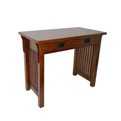 Wooden Frame Writing Desk With 1 Drawer And Slatted Sides, Brown By Benzara