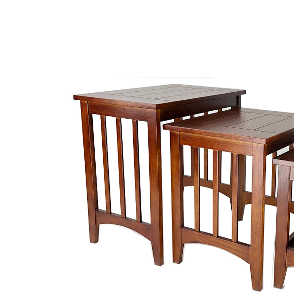 3 Piece Nesting Table With Plank Tabletop And Slatted Sides, Oak Brown By Benzara | Accent Tables | Modishstore - 2
