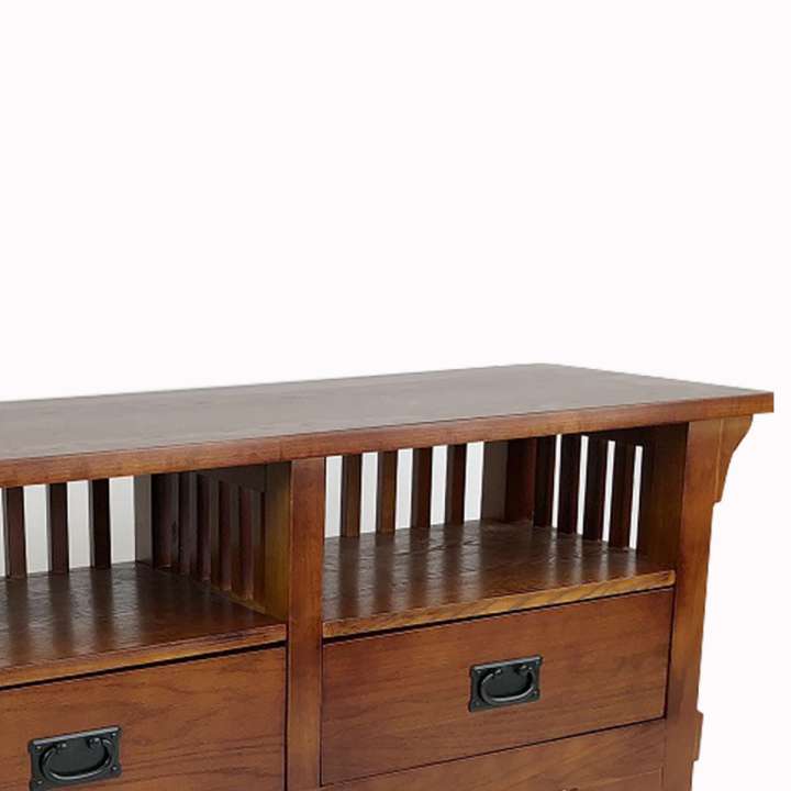 Wooden Tv Stand With 2 Open Shelves And Slatted Back, Oak Brown By Benzara | TV Stands |  Modishstore  - 5