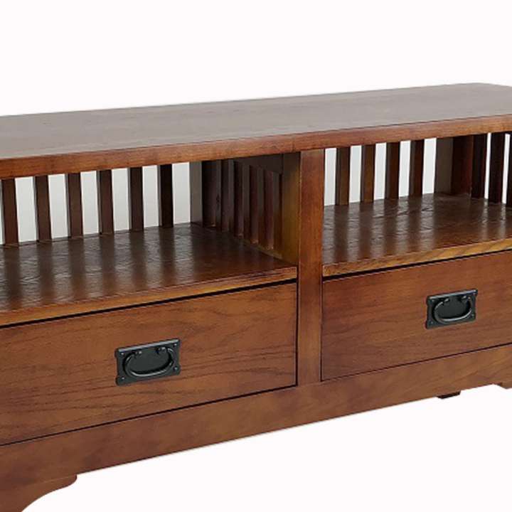 Wooden Tv Stand With 2 Open Shelves And Slatted Back, Oak Brown By Benzara | TV Stands |  Modishstore  - 4