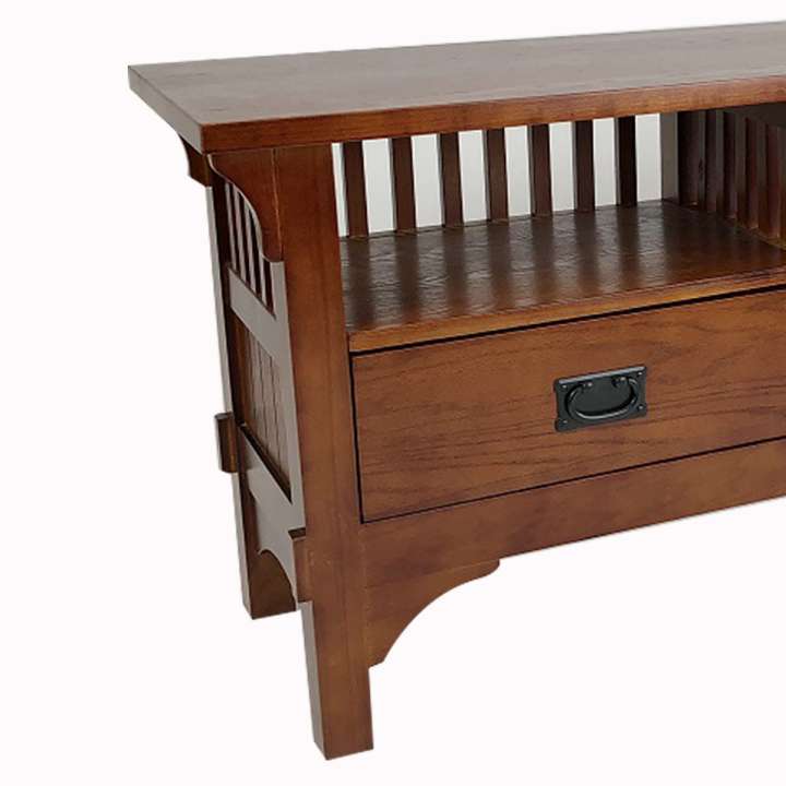 Wooden Tv Stand With 2 Open Shelves And Slatted Back, Oak Brown By Benzara | TV Stands |  Modishstore  - 3