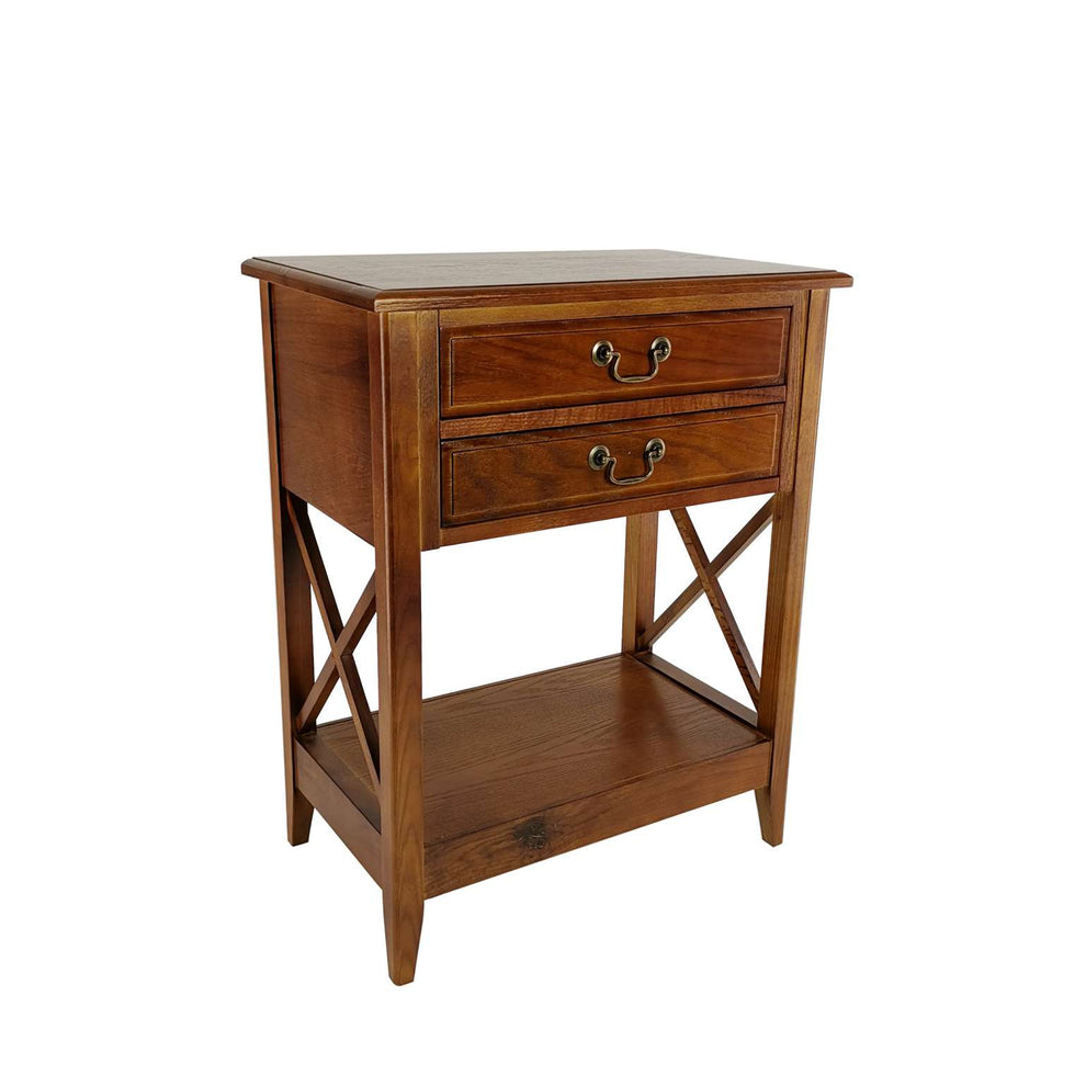 Wooden Nightstand With 2 Drawers And Criss Cross Sides, Brown By Benzara | Nightstands |  Modishstore  - 5