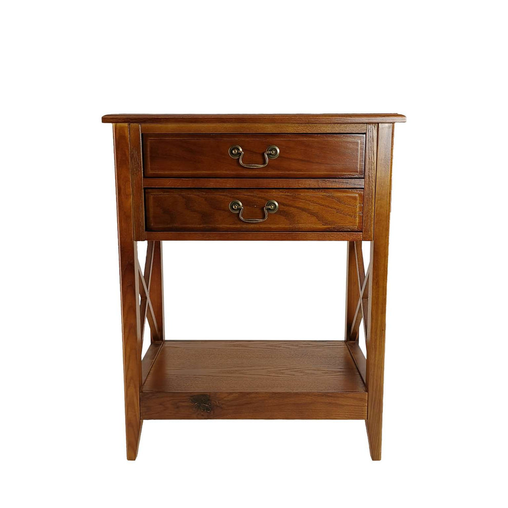 Wooden Nightstand With 2 Drawers And Criss Cross Sides, Brown By Benzara | Nightstands |  Modishstore  - 4