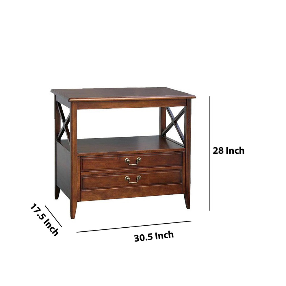 Wooden Tv Stand With 2 Drawers And 1 Open Shelf, Dark Brown By Benzara | Cabinets | Modishstore - 5