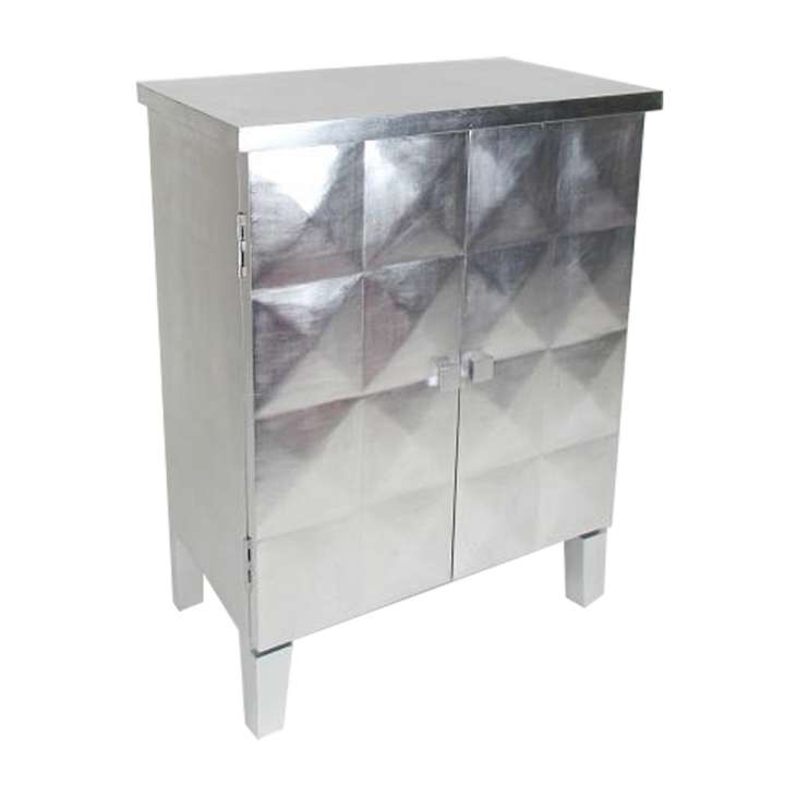 2 Doors Wooden Cabinet With Leaf Coating And Bulged Texture, Silver By Benzara | Cabinets |  Modishstore 