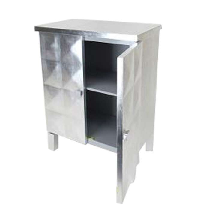 2 Doors Wooden Cabinet With Leaf Coating And Bulged Texture, Silver By Benzara | Cabinets |  Modishstore  - 2