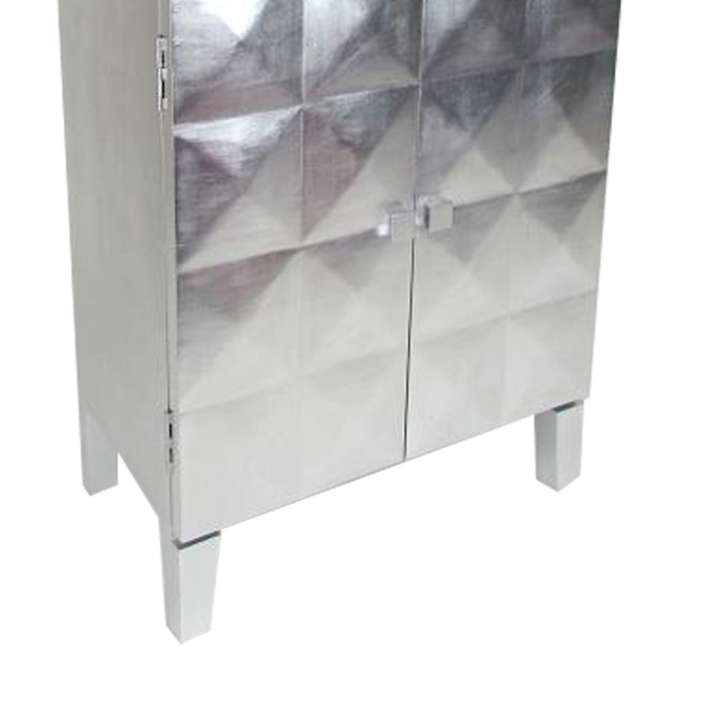 2 Doors Wooden Cabinet With Leaf Coating And Bulged Texture, Silver By Benzara | Cabinets |  Modishstore  - 4