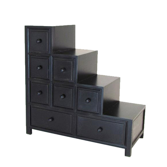 Wooden Frame Reversible Step Chest With 8 Drawers, Antique Black By Benzara | Cabinets | Modishstore