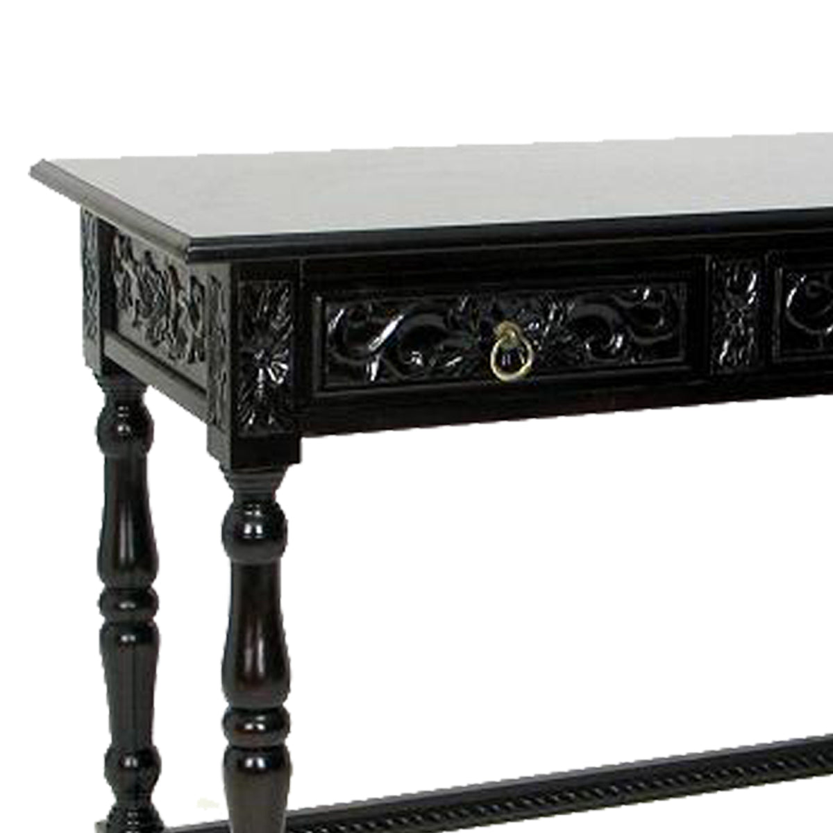 Engraved Wooden Frame Console Table With 2 Drawers And Turned Legs, Black By Benzara | Console Tables | Modishstore - 3