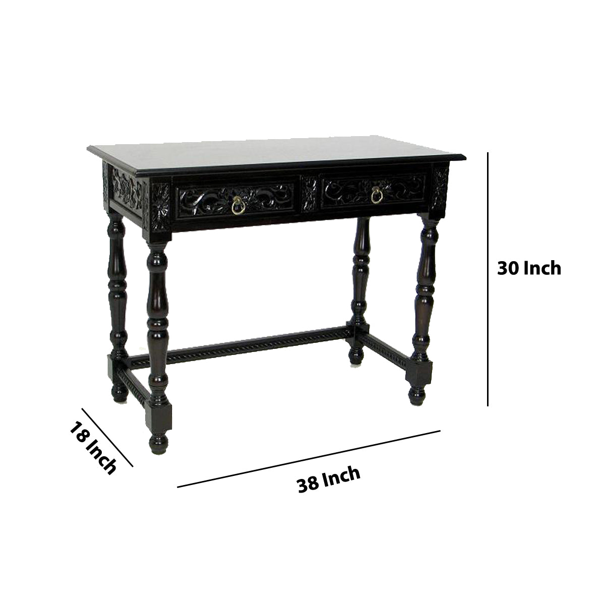Engraved Wooden Frame Console Table With 2 Drawers And Turned Legs, Black By Benzara | Console Tables | Modishstore - 5