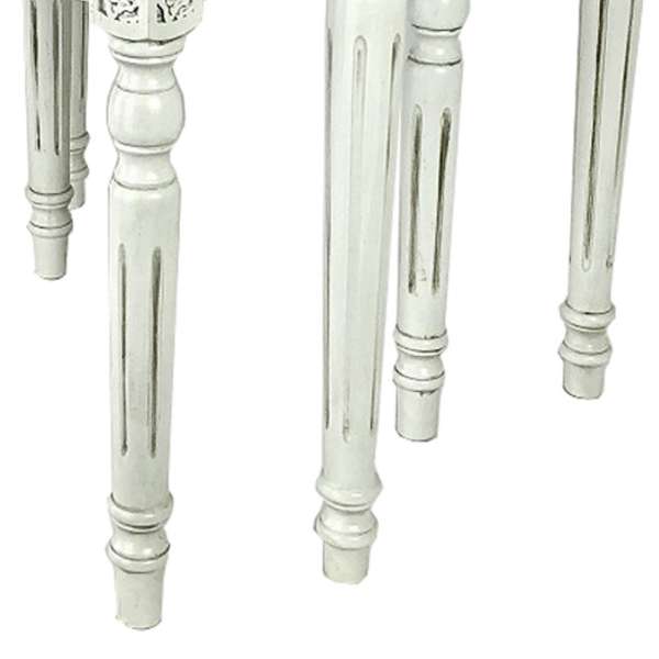Elegantly Engraved Wooden Frame Nesting Table, Set Of 2, Antique White By Benzara | Nesting Tables |  Modishstore  - 3