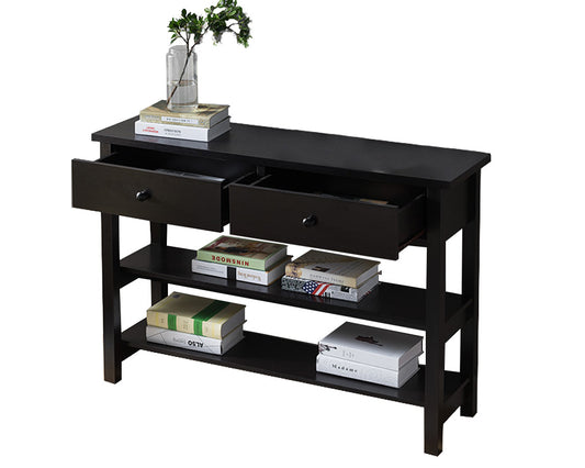 Two Drawer Console Table With Two Open Shelves And Block Legs, Dark Brown By Benzara | Console Tables |  Modishstore 